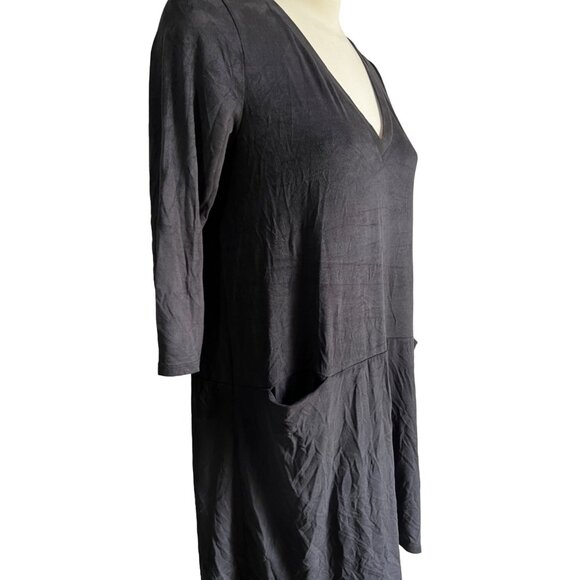 Peach Love Faux Suede Black Dress Sz Medium Womens 3/4 Sleeve Knee Length Pocket - Picture 6 of 10